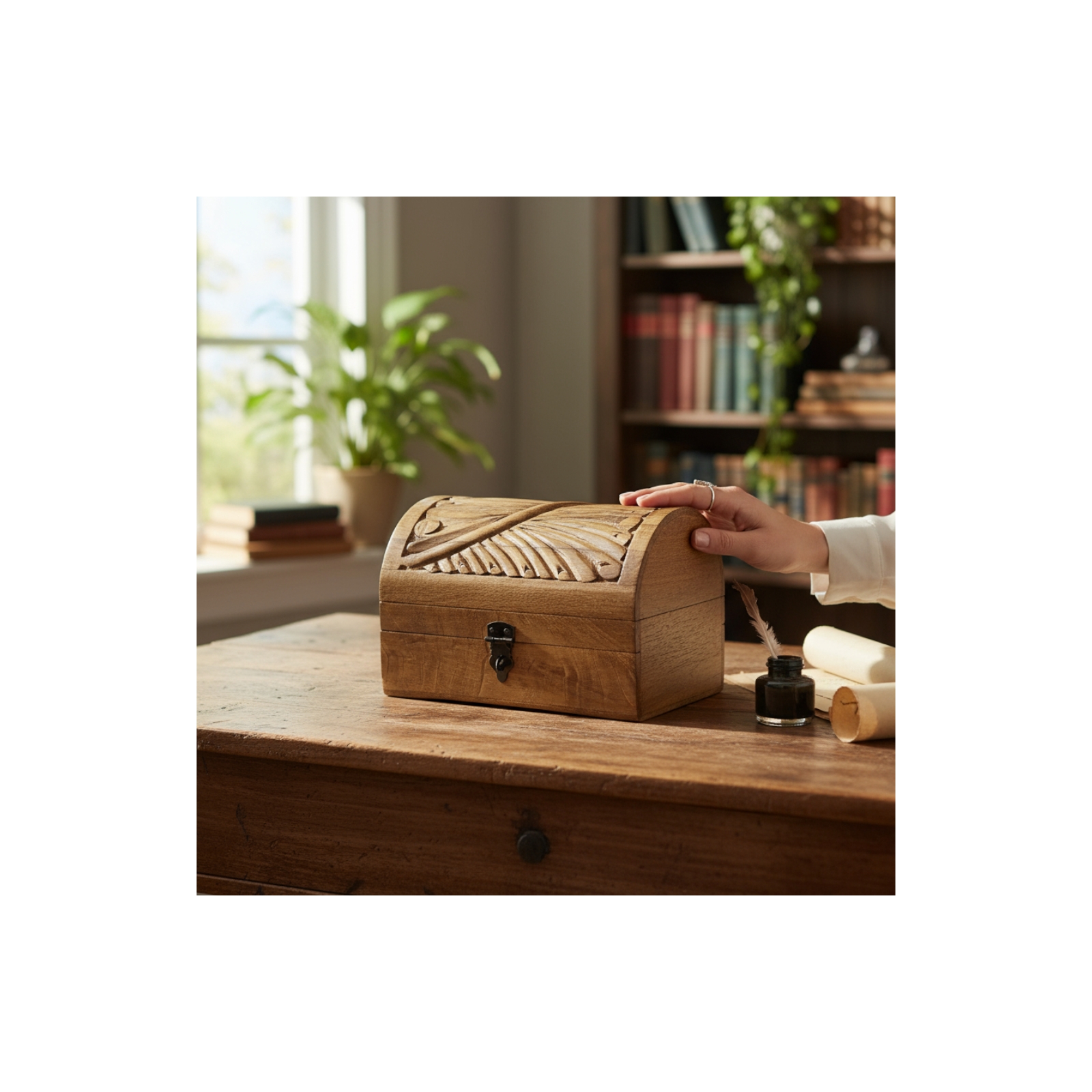 Wind Swept Half-Round Carved Box-Coffee
